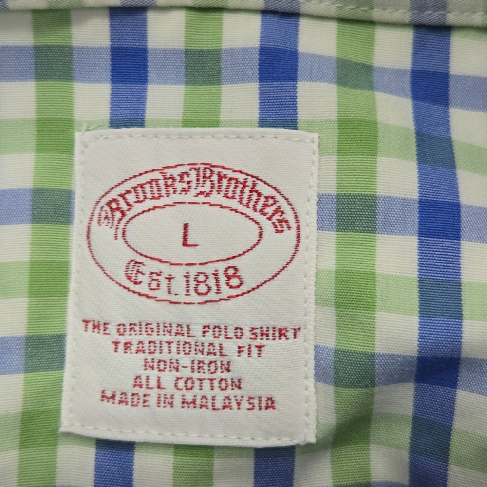 Brooks Brothers Polo Shirt Mens Large‎ Green Blue Check Button Down Traditional - Picture 5 of 8